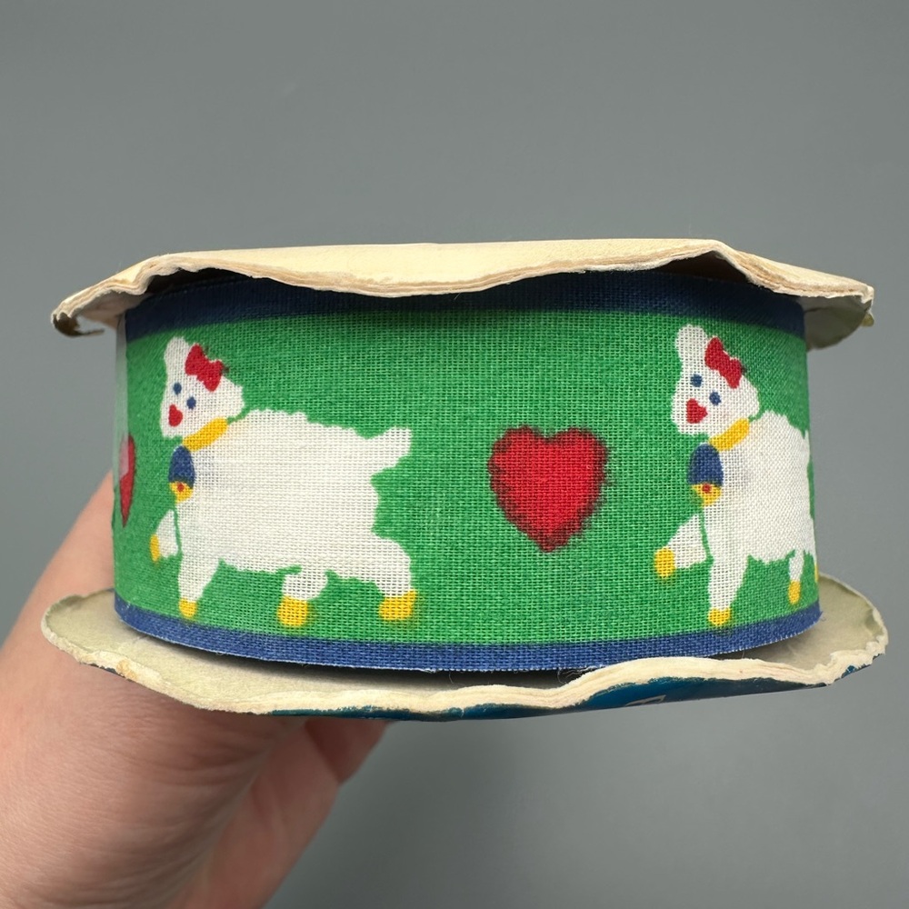 VTG Offray Cotton Blend Ribbon Lambs & Hearts for Easter, Spring, Baby Crafts - Picture 2 of 10